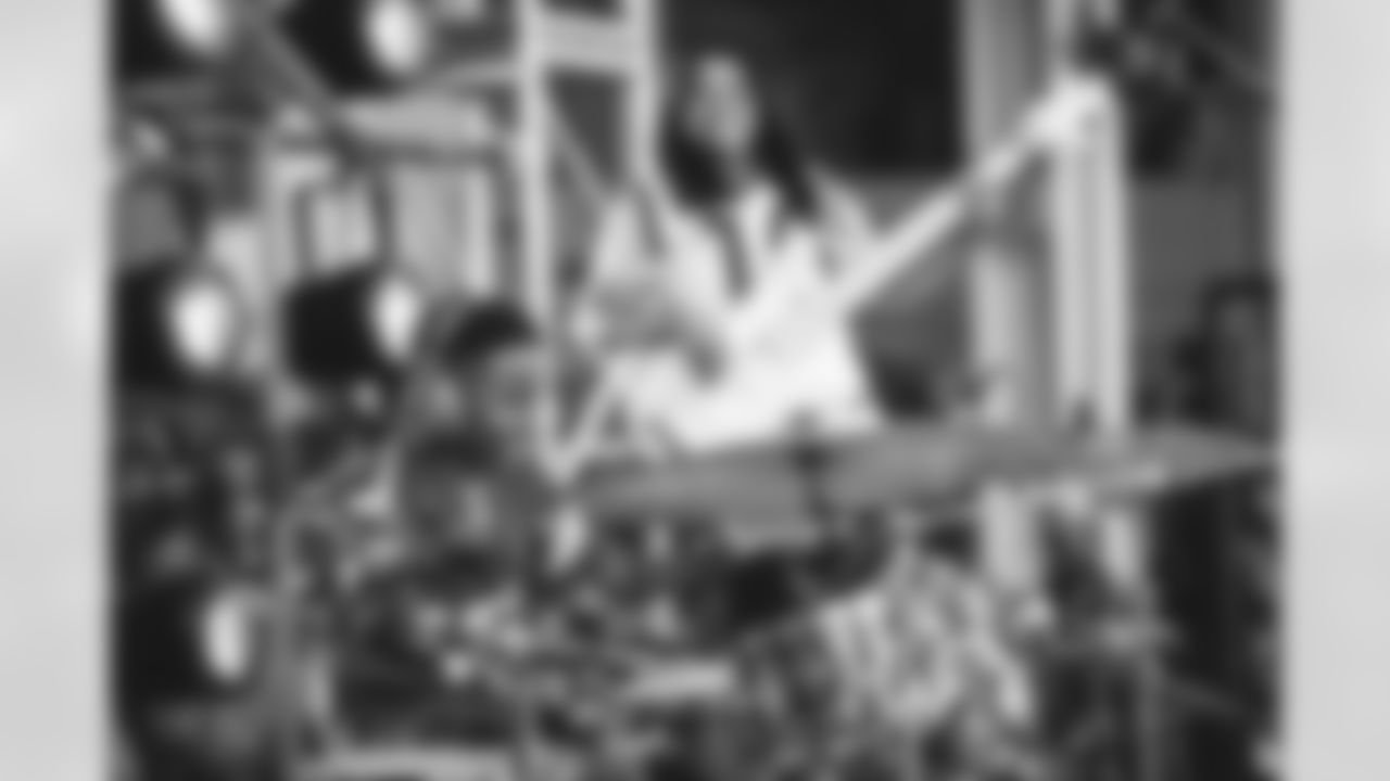 Justin Wilson II, 8, plays the drums during the Los Angeles Rams vs. Atlanta Falcons Week 2 matchup — 2022 NFL regular season
