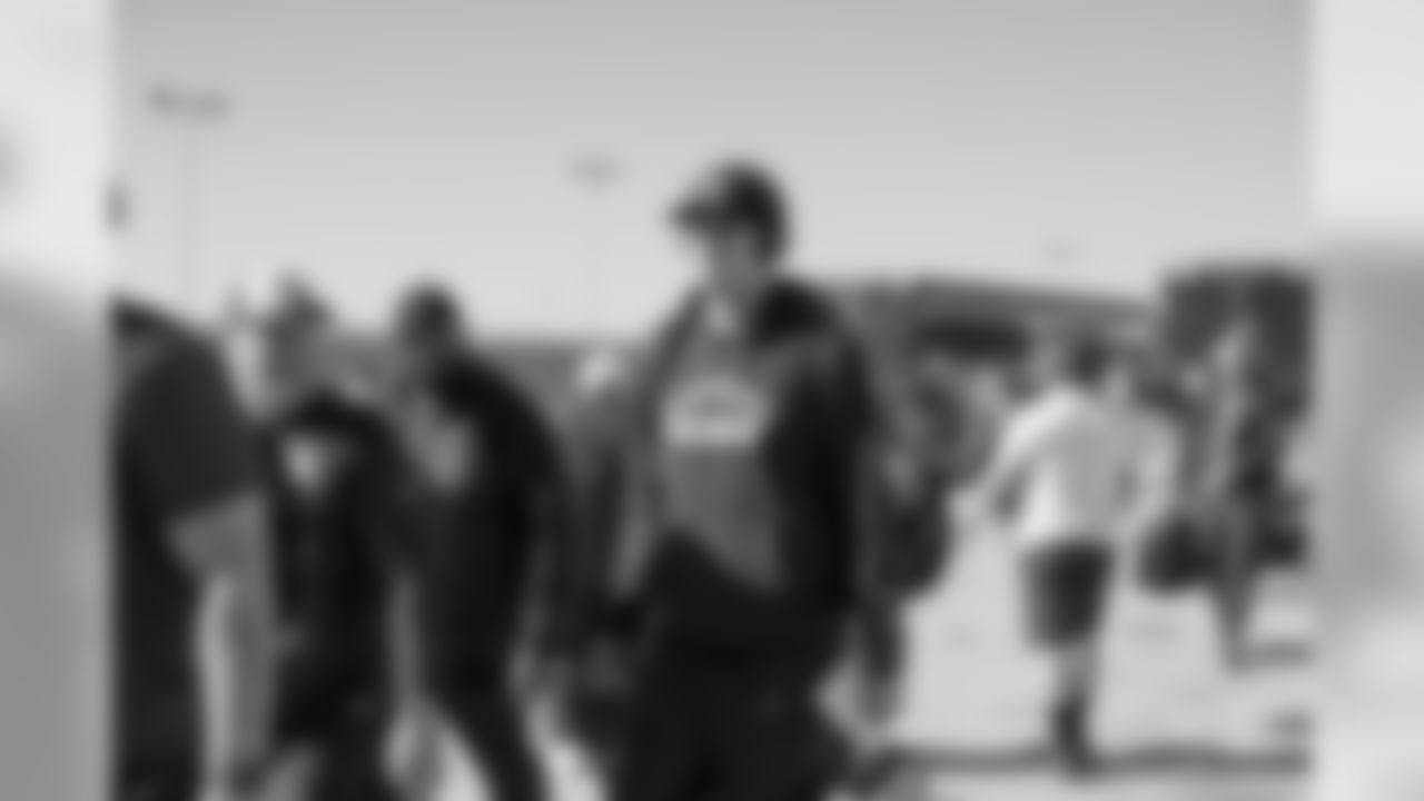 Quarterback (16) Jared Goff of the Los Angeles Rams gets on the plane to travel to Atlanta, Friday, October 18, 2019, in Los Angeles, CA. (Jeff Lewis/Rams)