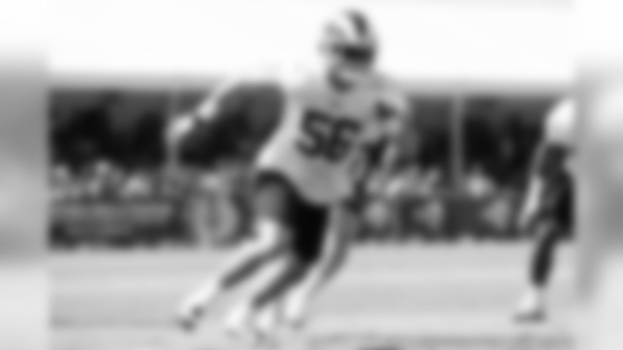 Outside Linebacker (56) Garrett Sickels of The Los Angeles Rams during practice at The University of California Irvine in Irvine, CA on 7/28/18. (Rams/Hiro Ueno)