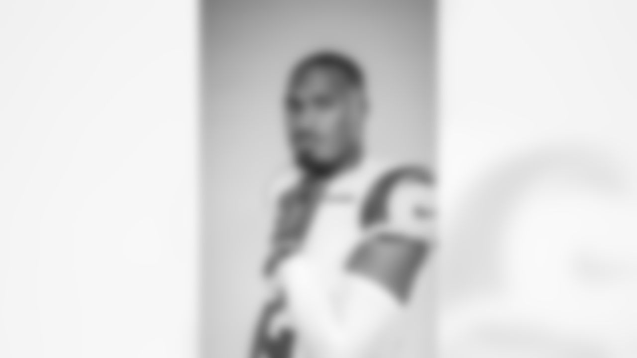 Robert Woods of the Los Angeles Rams poses in studio on a yellow background, Wednesday, June 2, 2021, in Thousand Oaks, CA. (Jeff Lewis/LA Rams)