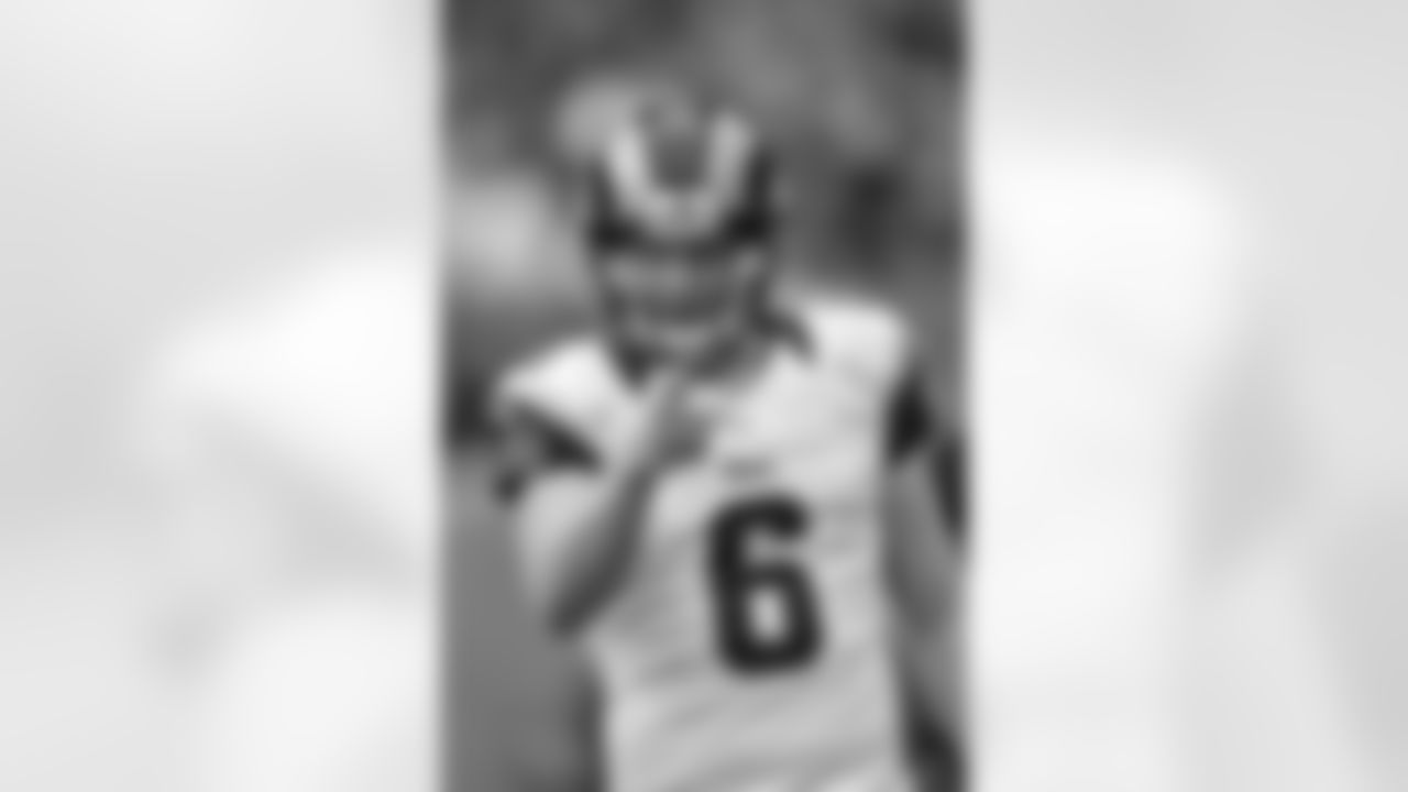 "St. Louis Rams Johnny Hekker points at the camera during an NFL football game against the Houston Texans on Oct. 13, 2013 in Houston. The Rams won the game, 38-13. (Photo by G. Newman Lowrance)"