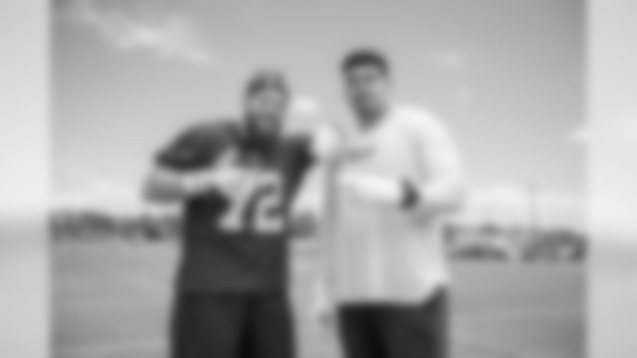 Offensive e lineman (72) Aaron Neary and (64) Jamil Demby of the Los Angeles Rams pose after practice during OTA's, Monday, May 20 2019, in Thousand Oaks, CA. (Jeff Lewis/Rams)