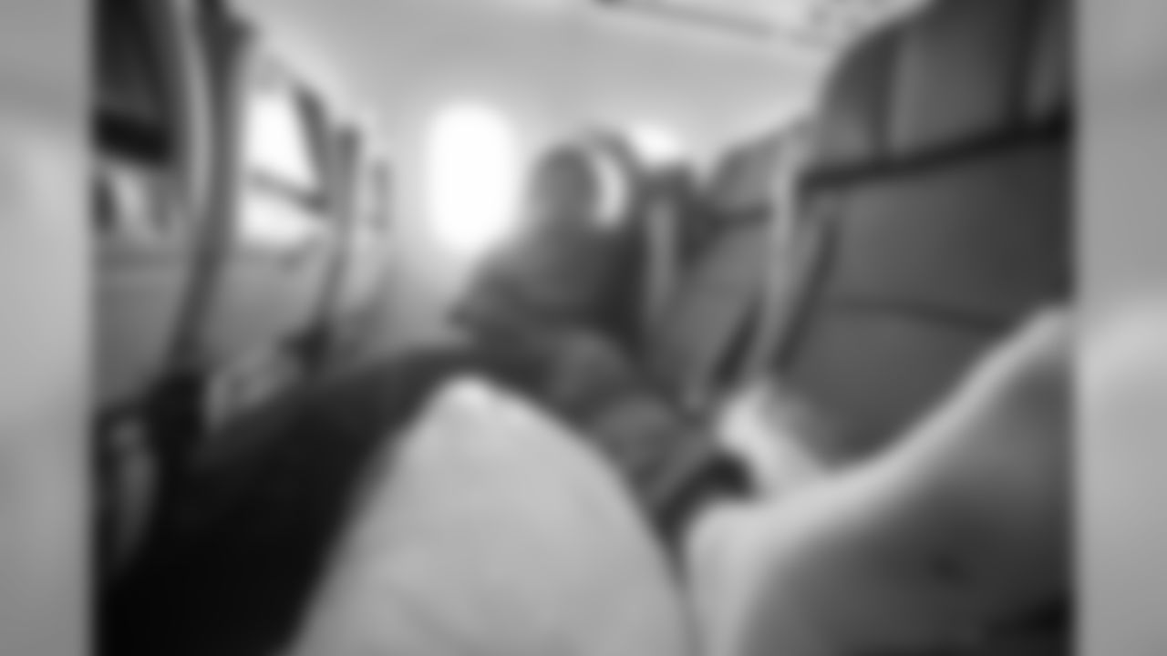 Defensive back (48) Ramon Richards of the Los Angeles Rams sits on the plane flying to Atlanta for Super Bowl LIII, Sunday, January 27, 2019, in Los Angeles, CA. (Jeff Lewis/Rams)