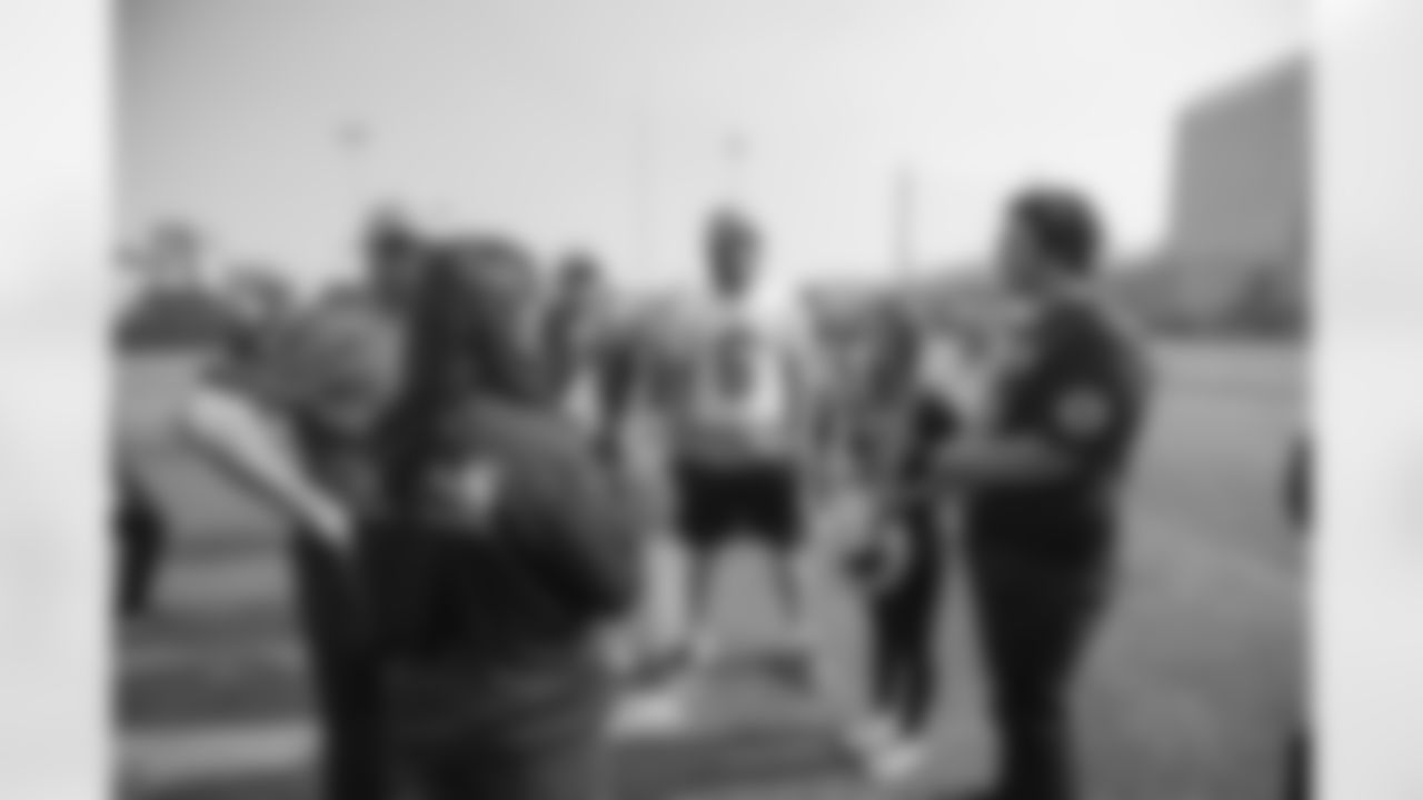 (4) Greg Zuerlein and (6) Johnny Hekker of the Los Angeles Rams greet Tragedy Assistance Program for Survivors families after a walk through , Saturday, November 10, 2018, in Los Angeles, CA. (Jeff Lewis/Rams)
