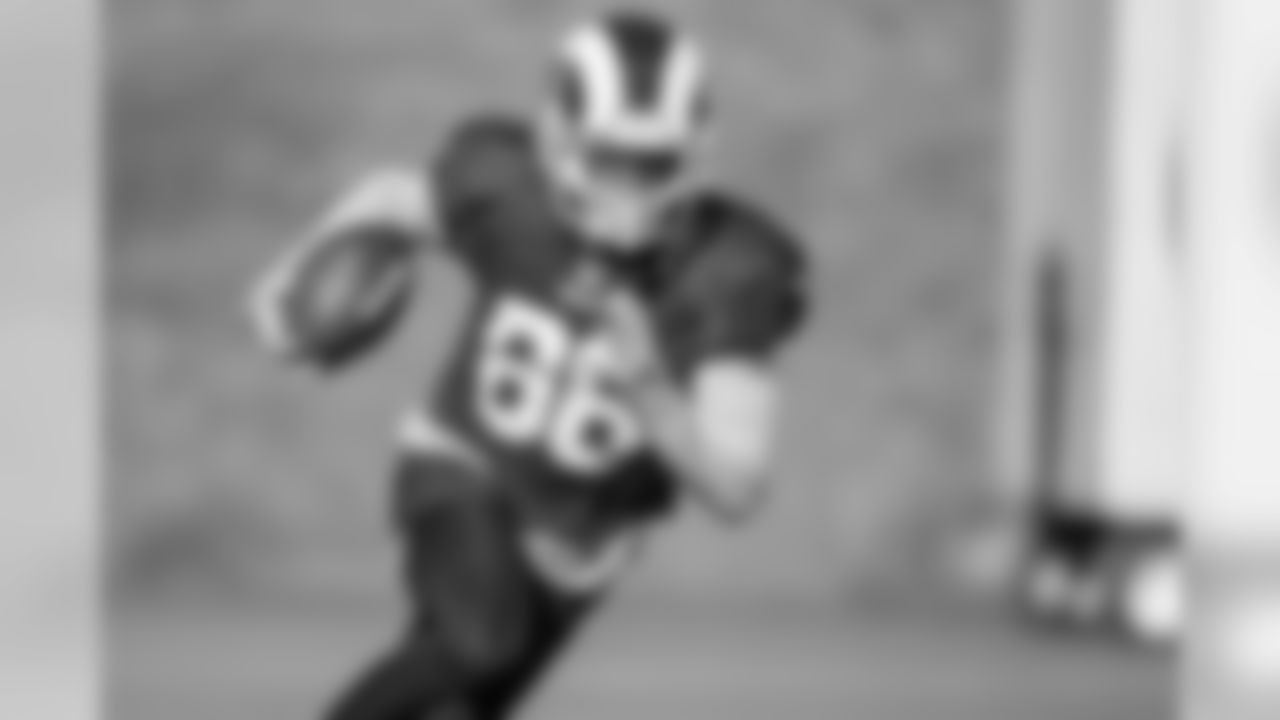 Wide receiver (88) Michael Thomas of the Los Angeles Rams practices, Thursday, December 12, 2019, in Thousand Oaks, CA. (Jeff Lewis/Rams)
