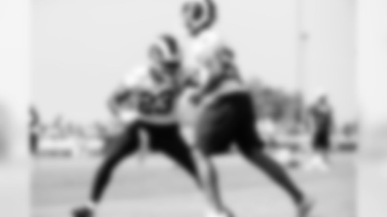 Cornerbacks (22) Marcus Peters and (23) Nickell Robey-Coleman of The Los Angeles Rams during practice at The University of California Irvine in Irvine, CA on 7/28/18. (Rams/Hiro Ueno)