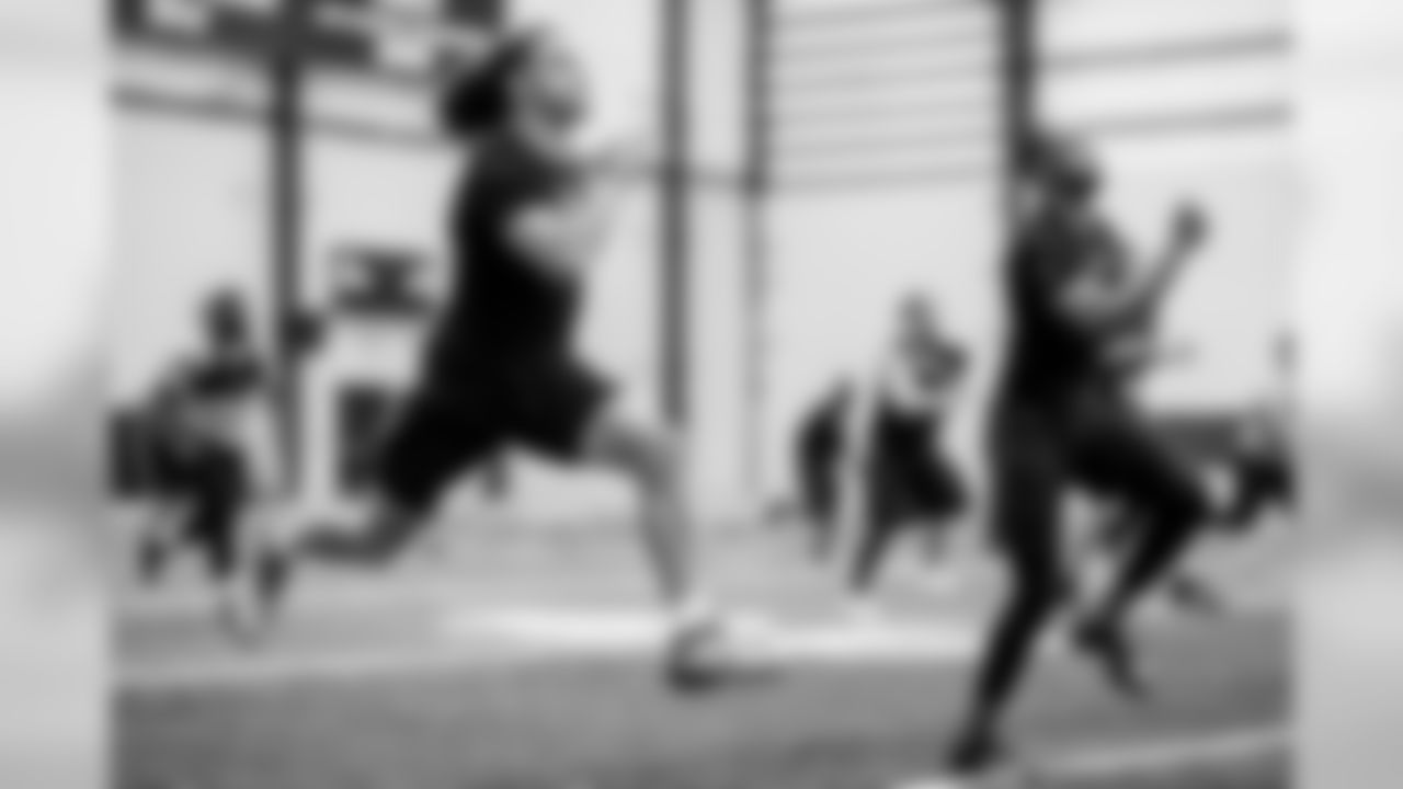 Baltimore Ravens' players participate in the first day of team offseason workouts at the Under Armor Performance Center on April 15, 2019 in Owings Mills, MD.