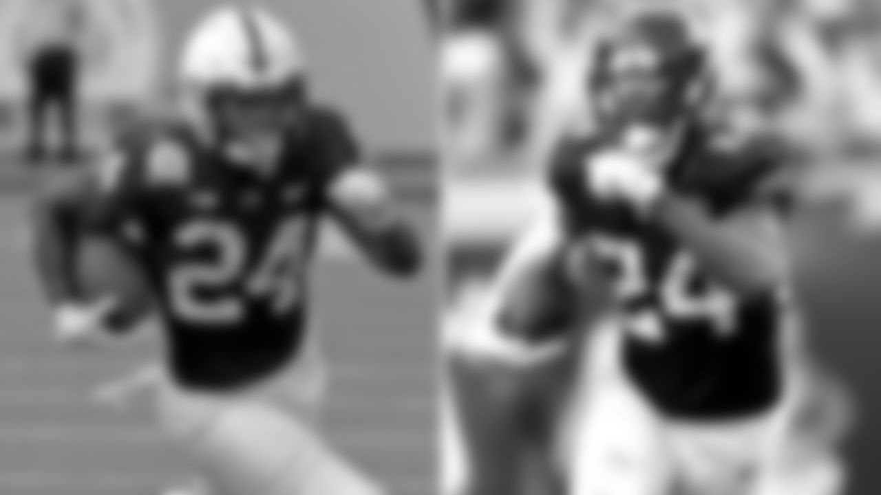 Miles Sanders, Penn State – T.J. Yeldon
Zierlein's Scouting Report*:* Well-built glider with the instincts, footwork and agility to shake tacklers but the frame and pad level to finish with some authority. He can clearly create yardage for himself, but he has average acceleration and might need to expedite his downhill process as a pro. Sanders is more skilled than explosive, but he has the size and talent to develop into a future starter with every-down potential.