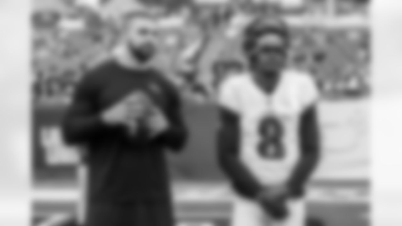 From left: TE Mark Andrews, QB Lamar Jackson