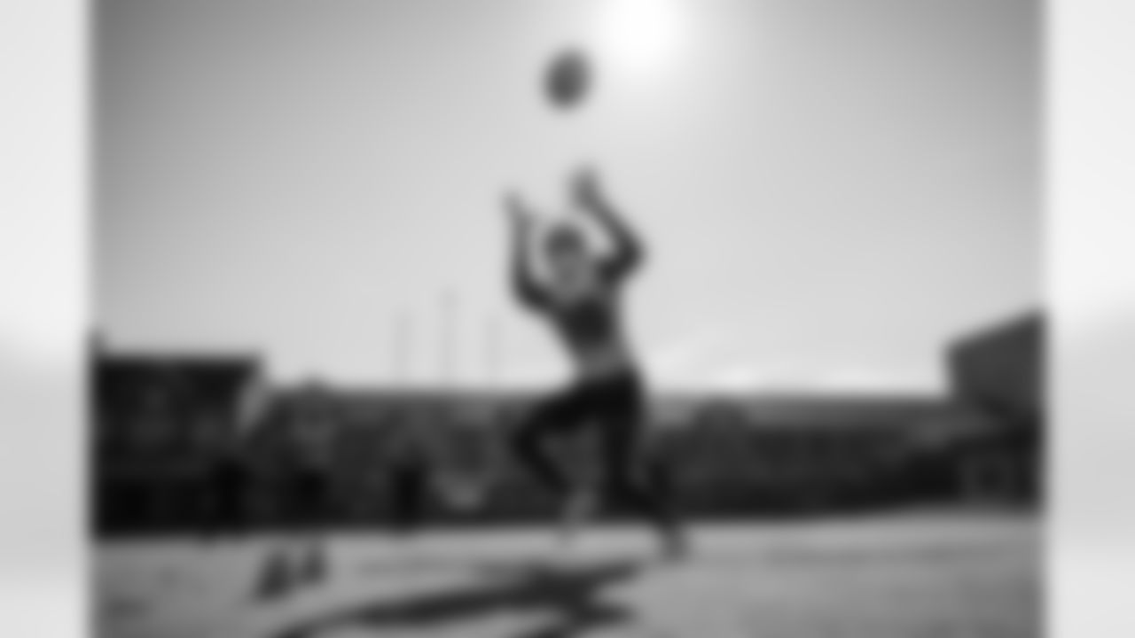 WR Jaylon Moore (10) catches passes at training camp on August 23, 2021.