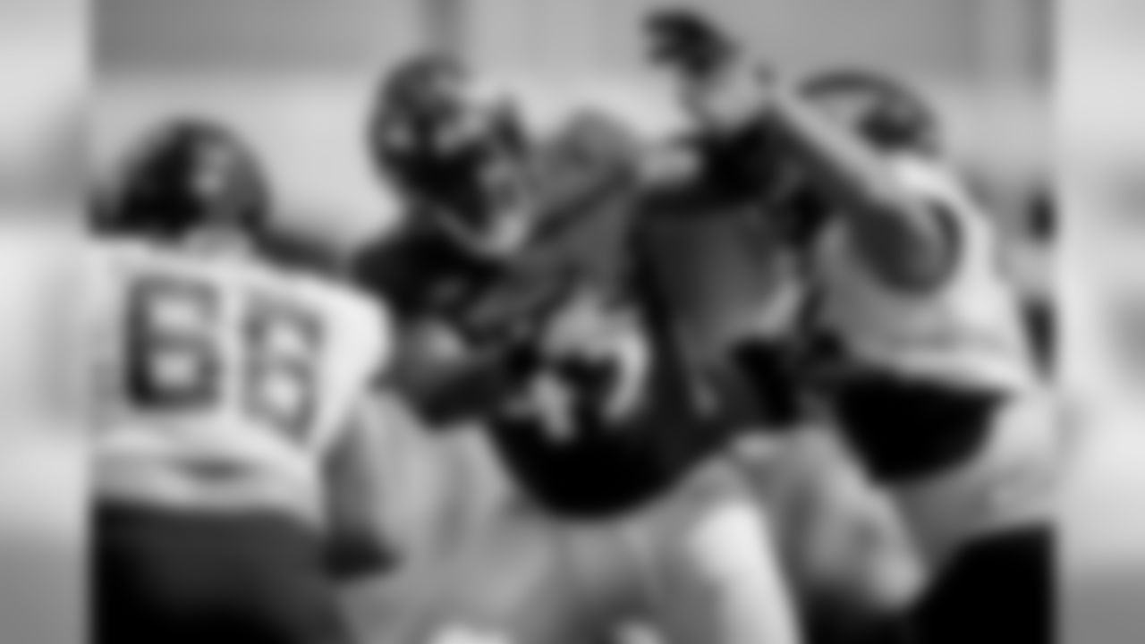 The Baltimore Ravens hold a joint training camp practice with the Jacksonville Jaguars at the Under Armour Performance Center on August 6, 2019 in Owings Mills, MD.