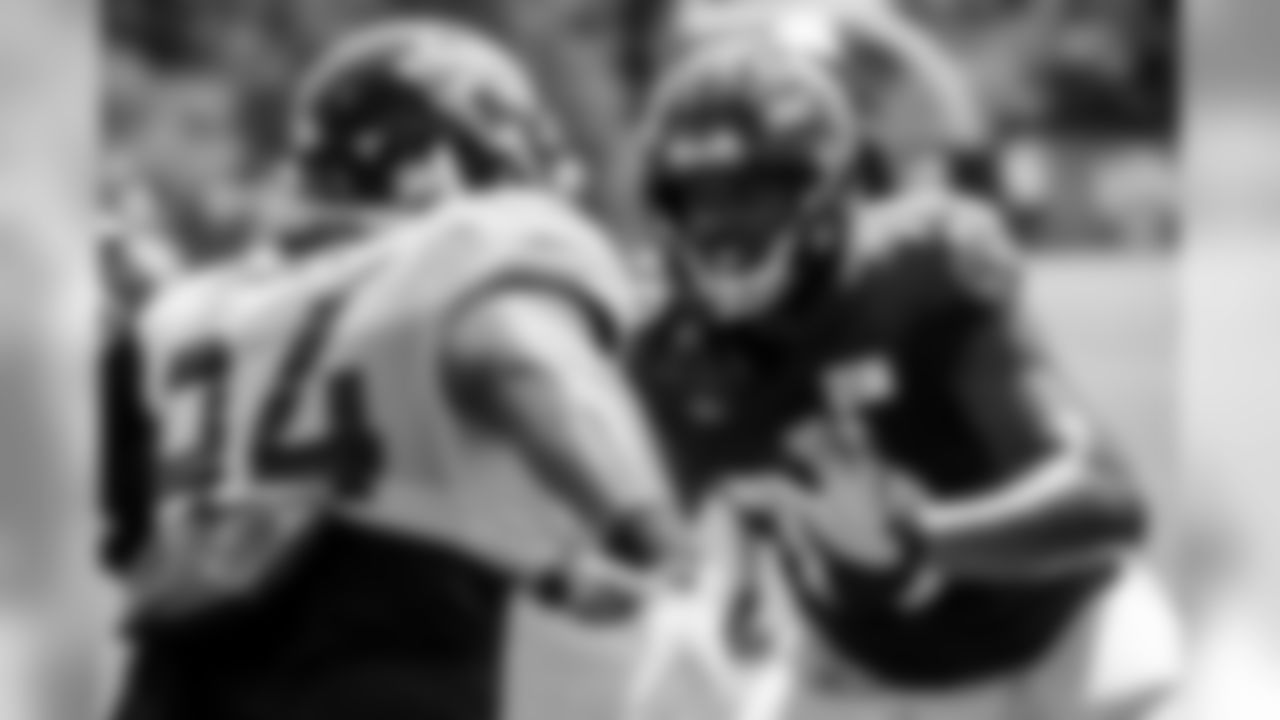 The Baltimore Ravens hold a joint training camp practice with the Jacksonville Jaguars at the Under Armour Performance Center on August 6, 2019 in Owings Mills, MD.