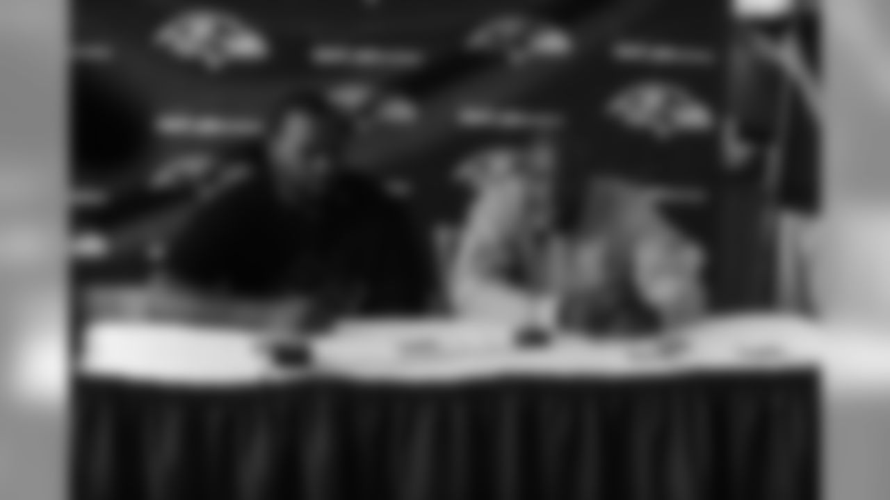 Tackle Michael Oher and General Manager & Executive VP Ozzie Newsome talk with the media during a press conference following the first-round draft pick's signing.