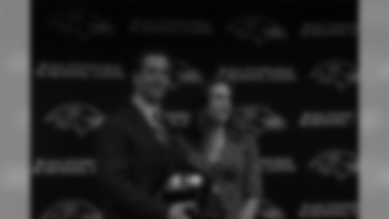 John Harbaugh is officially introduced as the head coach of the Baltimore Ravens.