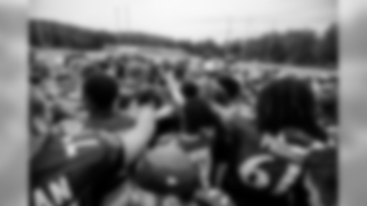 The Baltimore Ravens hold a joint training camp practice with the Jacksonville Jaguars at the Under Armour Performance Center on August 5, 2019 in Owings Mills, MD.