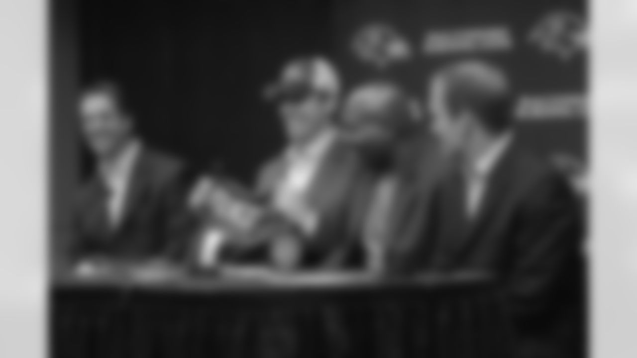 The day after the Ravens selected Joe Flacco with their 1st draft pick (18th overall), the talented quarterback visited Owings Mills for his first press conference as a Raven.