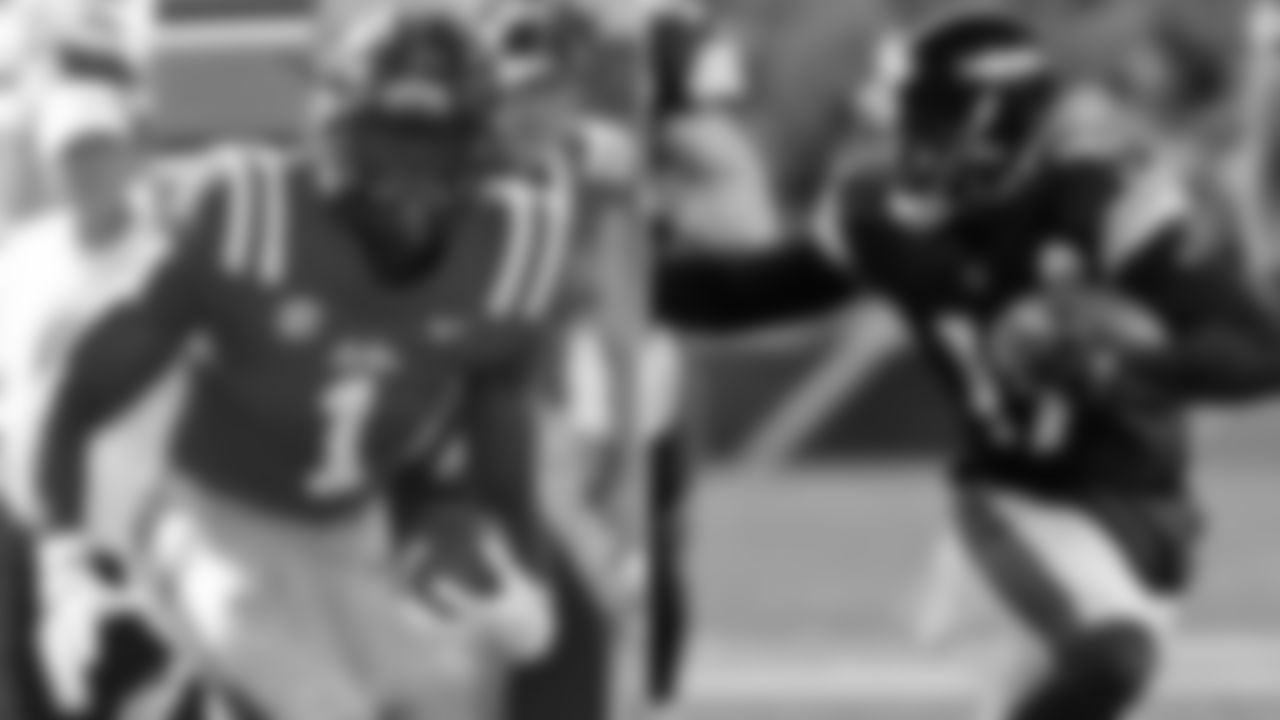 A.J. Brown, Ole Miss – JuJu Smith-Schuster
Zierlein's Scouting Report*:* Slot bully with rare combination of brawn and quickness that allows him to separate with both power and foot quickness. Brown has the size and demeanor to take on a relatively heavy workload as a safety blanket for a young quarterback in a ball-control passing attack. He'll see an upgrade in athlete across from him, but he has the feet and body control to uncover and create windows as a premium route-runner.