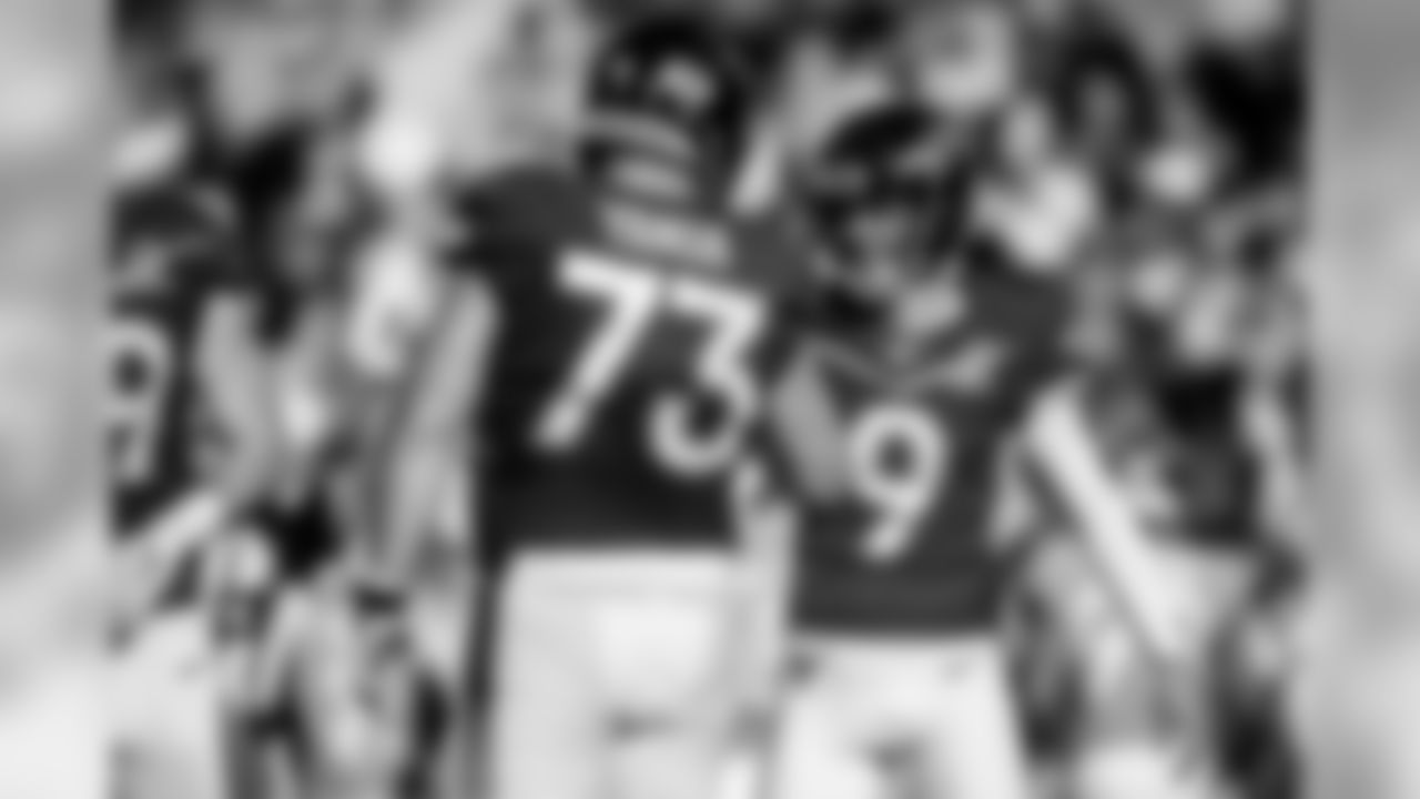 Guard Marshal Yanda congratulates kicker Justin Tucker at the 2020 Pro Bowl game, Sunday, Jan. 26, 2020 in Orlando, Fla.
