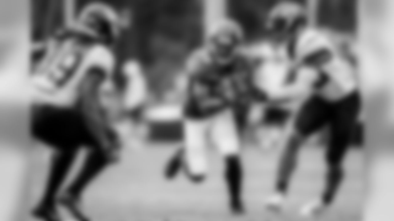 The Baltimore Ravens hold a joint training camp practice with the Jacksonville Jaguars at the Under Armour Performance Center on August 5, 2019 in Owings Mills, MD.
