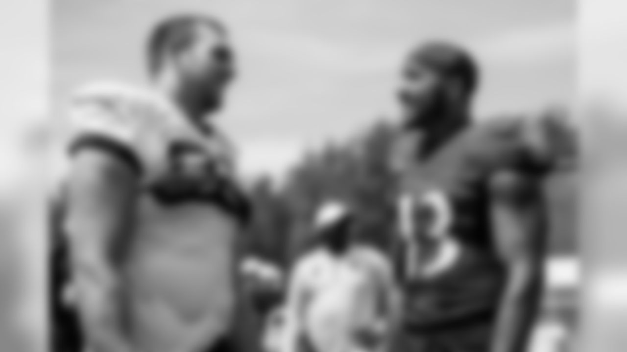 The Baltimore Ravens hold a joint training camp practice with the Jacksonville Jaguars at the Under Armour Performance Center on August 5, 2019 in Owings Mills, MD.