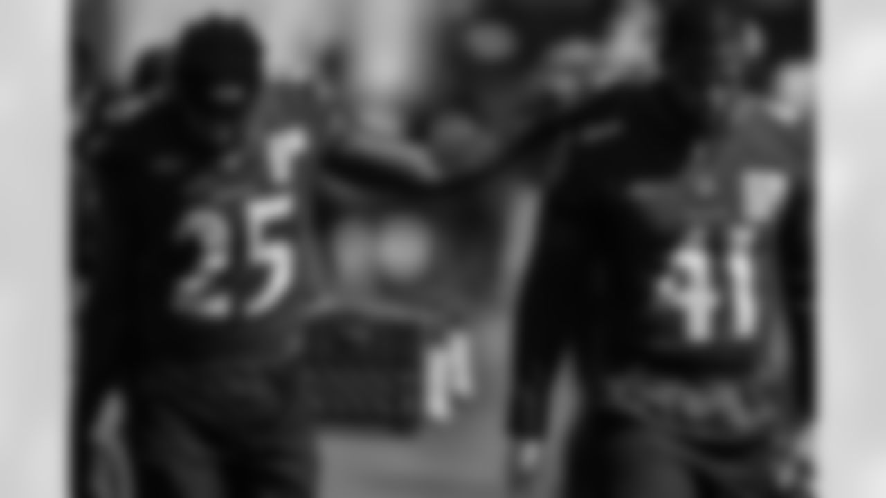 CB Tavon Young (25) and DB/LB Anthony Levine Sr. (41) at training camp on August 23, 2021.