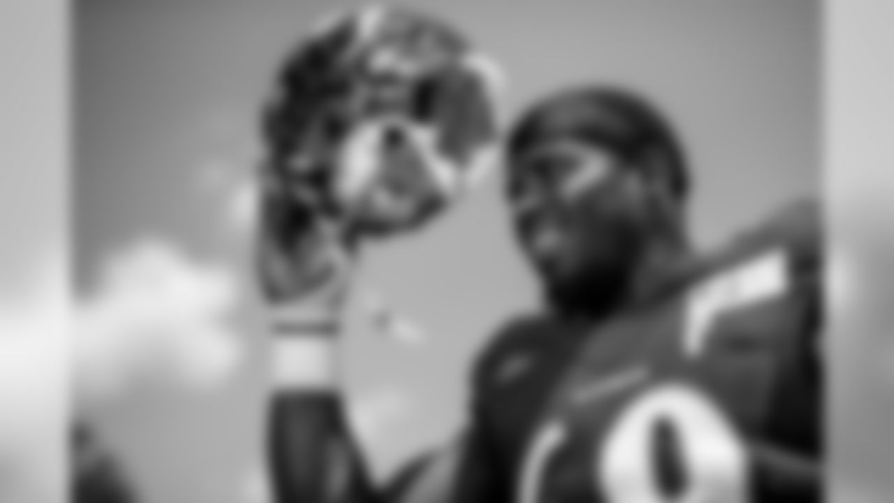 The Baltimore Ravens hold a joint training camp practice with the Jacksonville Jaguars at the Under Armour Performance Center on August 6, 2019 in Owings Mills, MD.