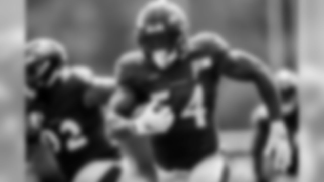 The Baltimore Ravens hold a joint training camp practice with the Jacksonville Jaguars at the Under Armour Performance Center on August 5, 2019 in Owings Mills, MD.