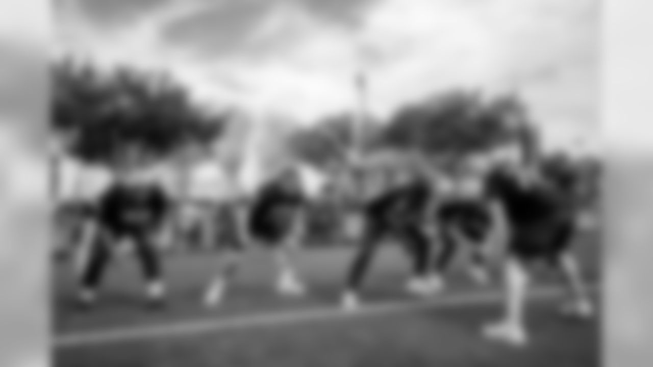 Tackle Orlando Brown Jr. and guard Marshal Yanda run drills with the AFC offensive line during the 2020 Pro Bowl practice, Thursday, Jan. 23, 2020 in Orlando, Fla.