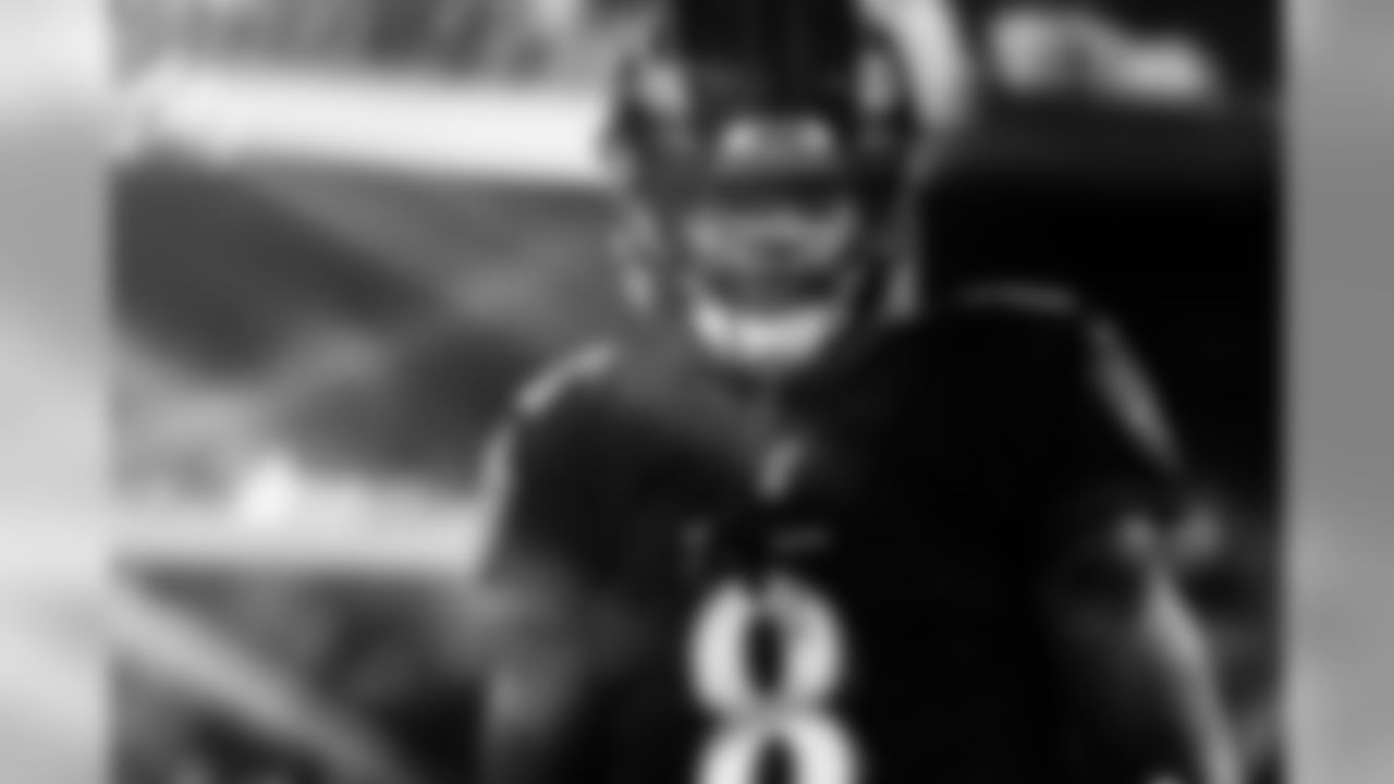 Quarterback Lamar Jackson warms up prior to the Thursday Night Football game against the New York Jets on December 12, 2019.