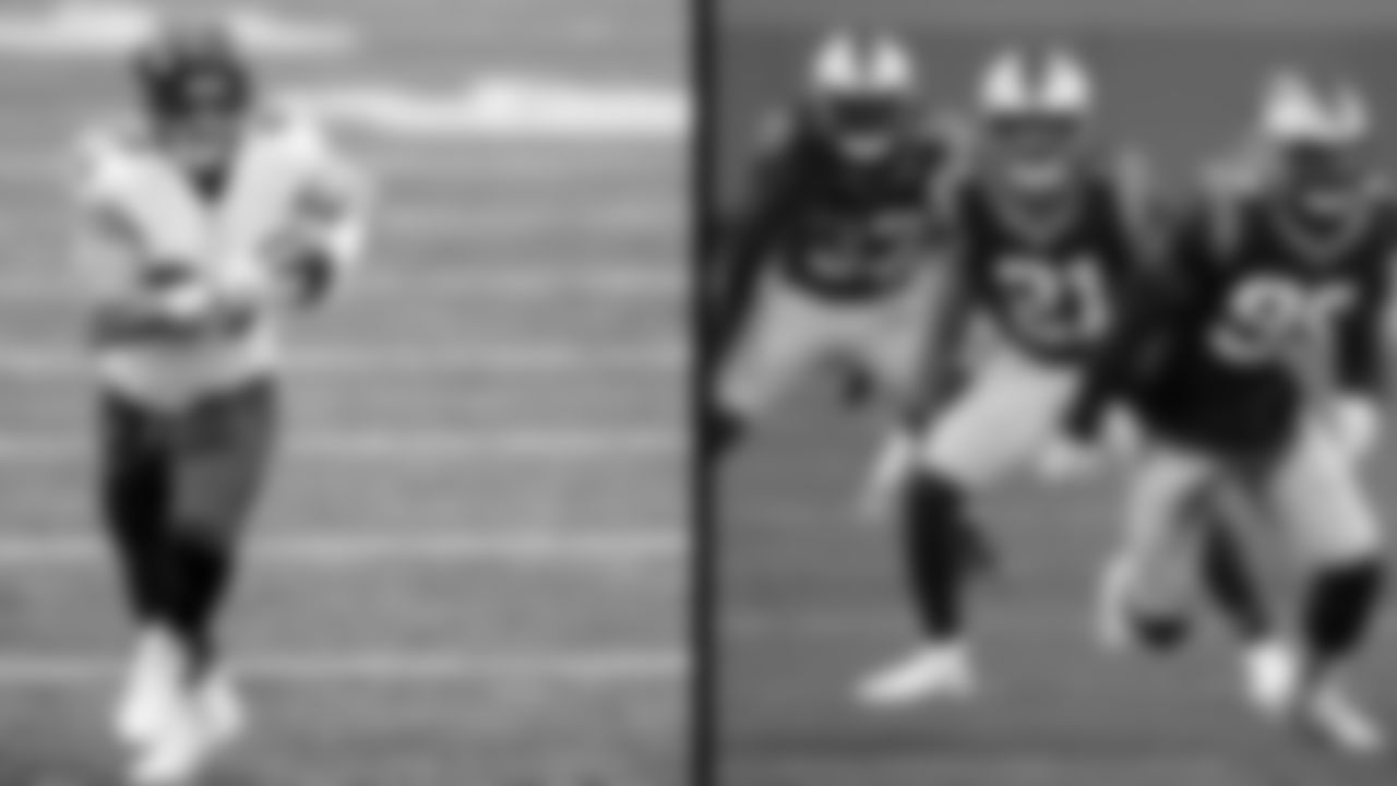 TE Mark Andrews vs. S Jeremy Chinn
Chinn finished second in the AP Defensive Rookie of the Year voting with four ½ votes while Queen was third with two votes. Chinn was all over the field, leading the Panthers with 117 tackles while notching five passes defensed and one interception. Lamar Jackson and Andrews have been nearly automatic in practices this summer, and Chinn will be a good challenger to disrupt it.
(Left: Shawn Hubbard/Baltimore Ravens Photos; Right: Brian Westerholt/AP Photo)