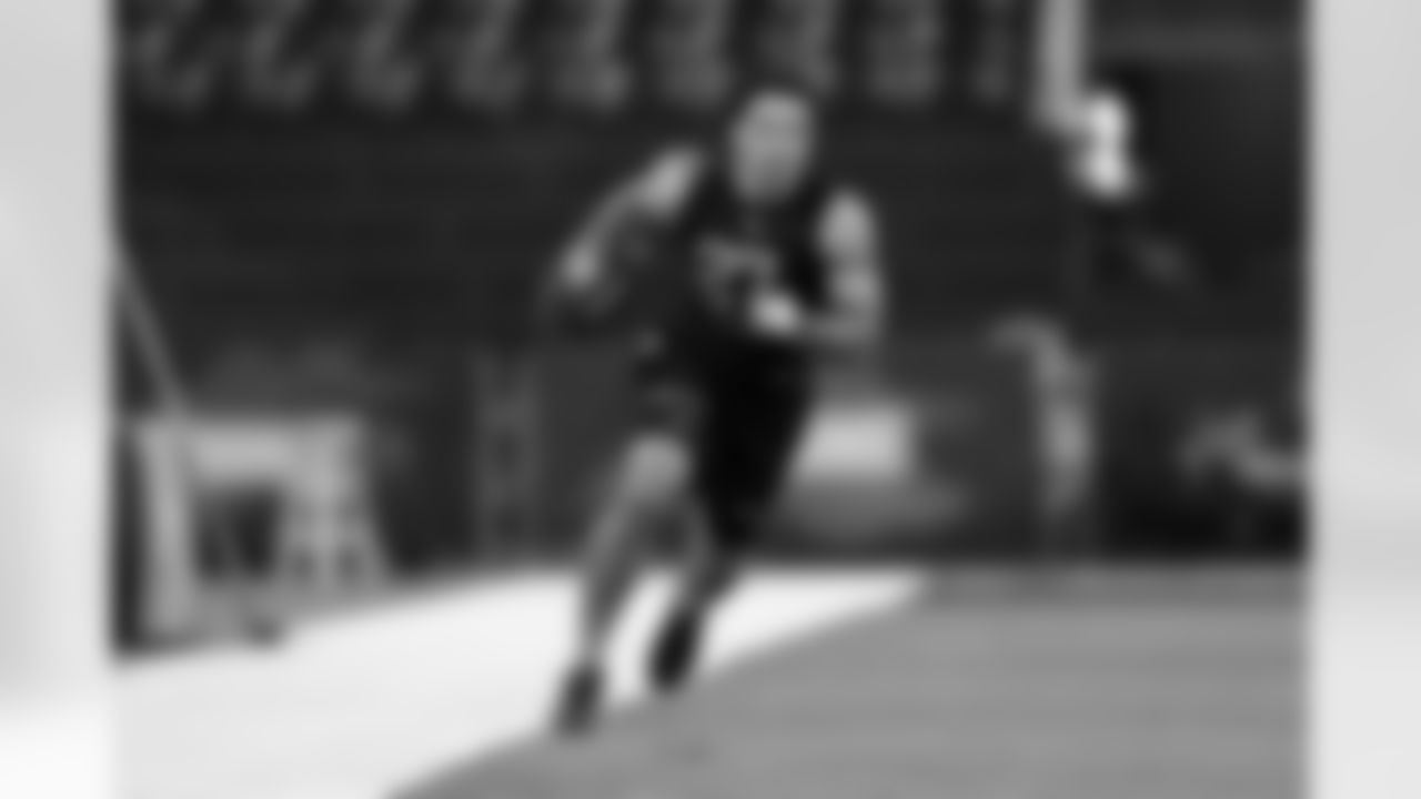 Penn St. cornerback John Reid runs a drill during the 2020 NFL Scouting Combine, Sunday, Mar. 1, 2020 in Indianapolis. (Aaron Doster/NFL)