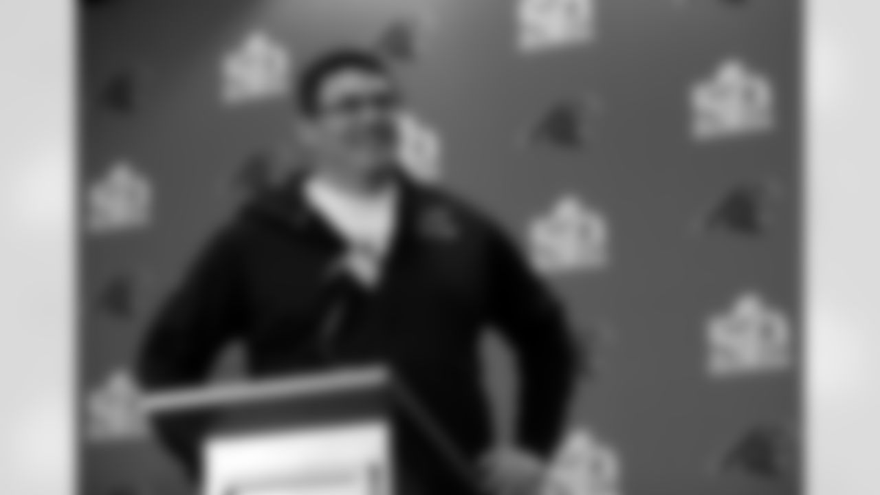 Carolina Panthers head coach Ron Rivera answers questions during a press conference in preparation for the Super Bowl 50 football game Thursday Feb. 4, 2016 in San Jose, Calif. (AP Photo/Marcio Jose Sanchez)