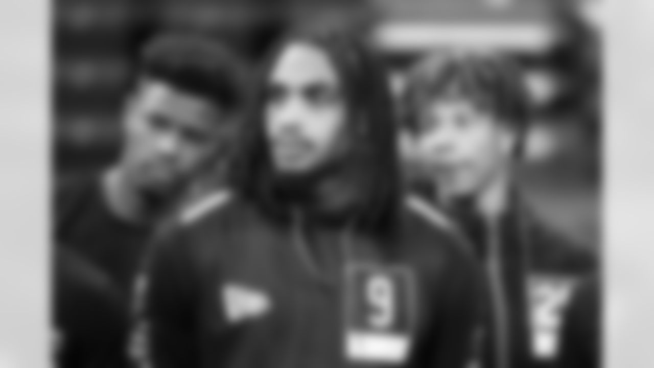Florida wide receiver Tyrie Cleveland looks on during the 2020 NFL Scouting Combine, Thursday, Feb. 27, 2020 in Indianapolis. (Ben Liebenberg/NFL)
