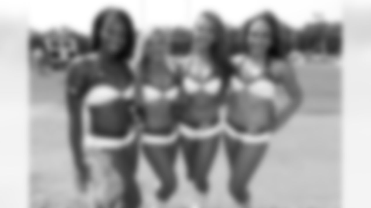 Redskins Cheerleaders smile for the camera on Fan Appreciation Day