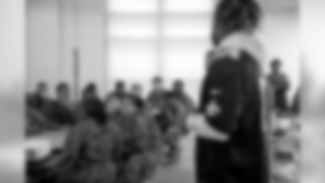 New Orleans Saints defensive end Cameron Jordan visits the New Orleans Military &Maritime Academy in Algiers to talk to students about respect and discipline and to participate in a Play 60 Military Combine on Tuesday, November 12, 2019. (Photo by Michael DeMocker)