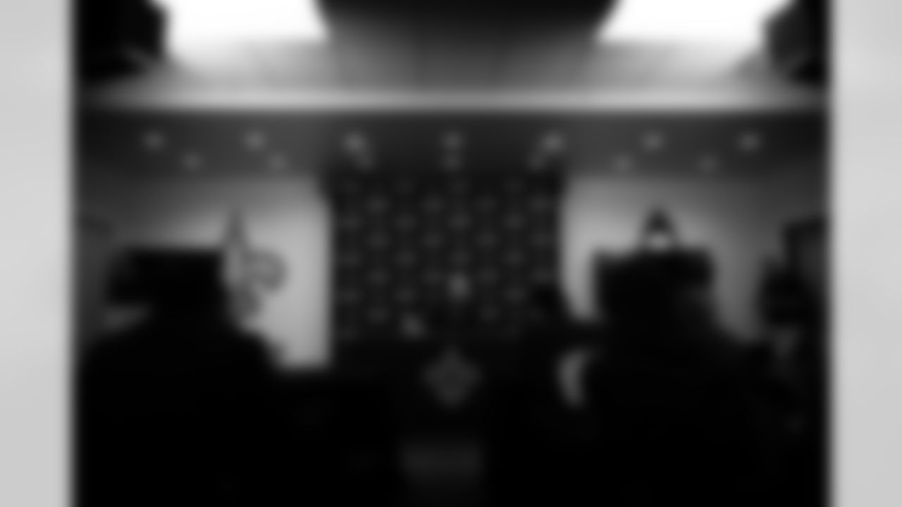 New Orleans Saints general manager Mickey Loomis speaks with the media prior to the 2023 NFL Draft on April 26, 2023.