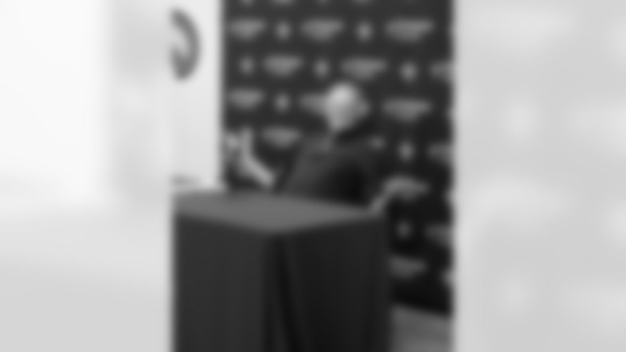 New Orleans Saints general manager Mickey Loomis speaks with the media prior to the 2023 NFL Draft on April 26, 2023.