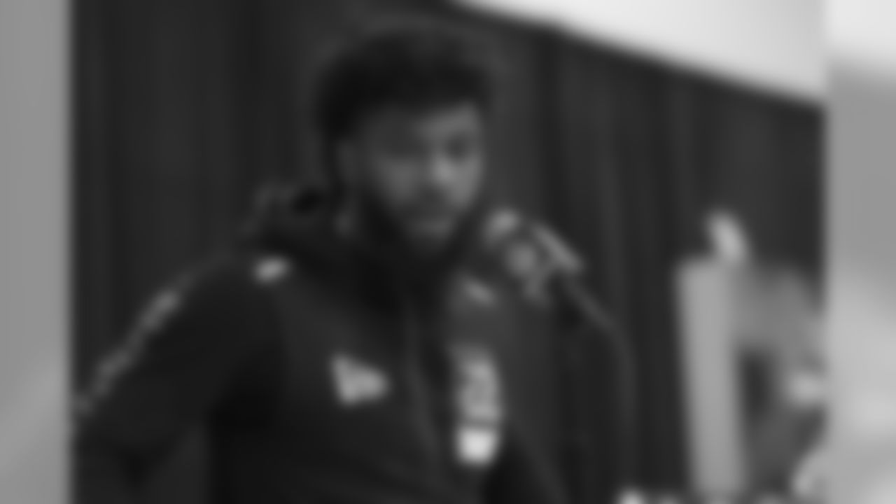 Florida running back Lamical Perine speaks to media during the 2020 NFL Scouting Combine, Wednesday, Feb. 26, 2020 in Indianapolis. (Aaron Doster/NFL)
