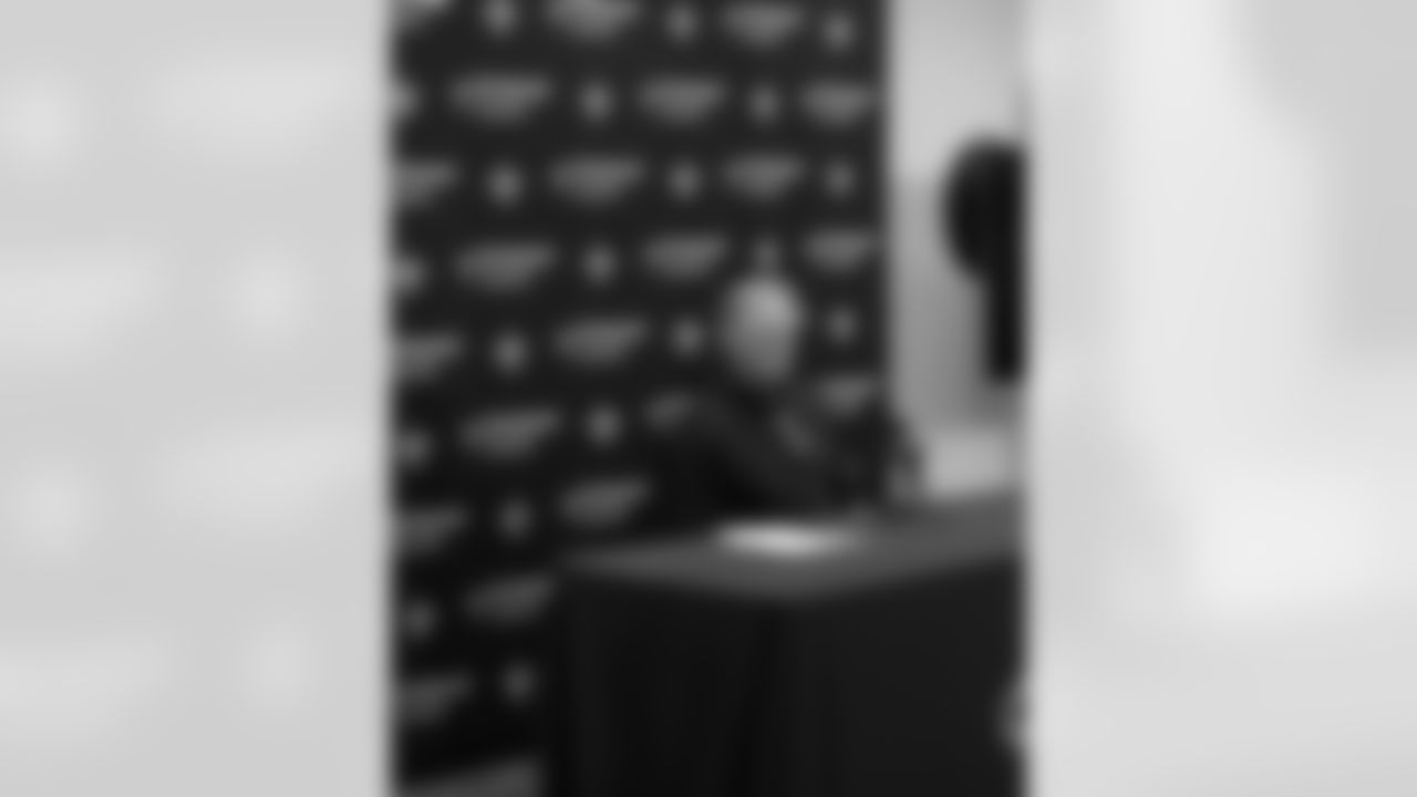 New Orleans Saints general manager Mickey Loomis speaks with the media prior to the 2023 NFL Draft on April 26, 2023.