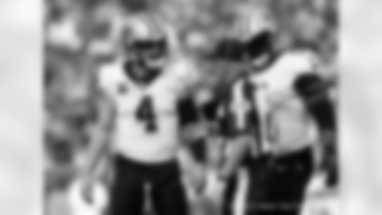 Check out the game action shots from the New Orleans Saints game against the New England Patriots in Week 5 of the 2023 NFL season including quarterback Derek Carr (4).
