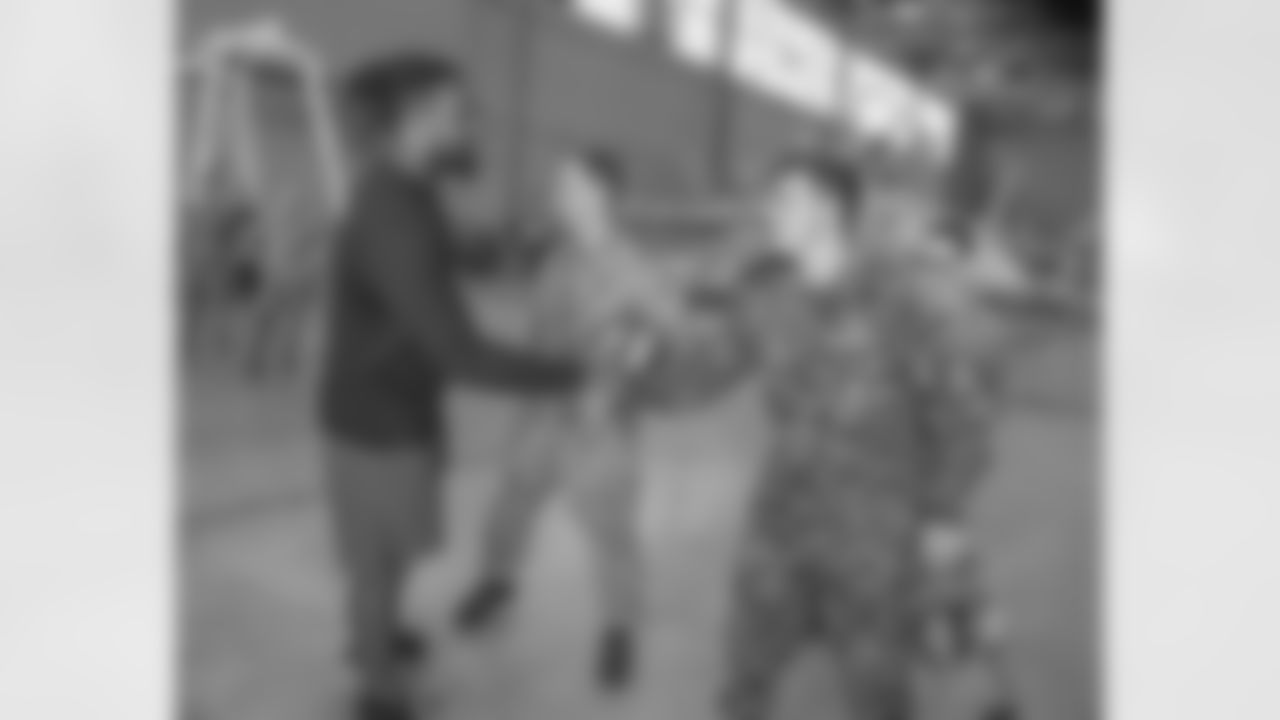 New Orleans Saints players visit with service men and women as well as tour the facilities at Naval Air Station Joint Reserve Base in Belle Chasse on October 30, 2018 as part of NFL "Salute to Service" week and a USAA initiative.