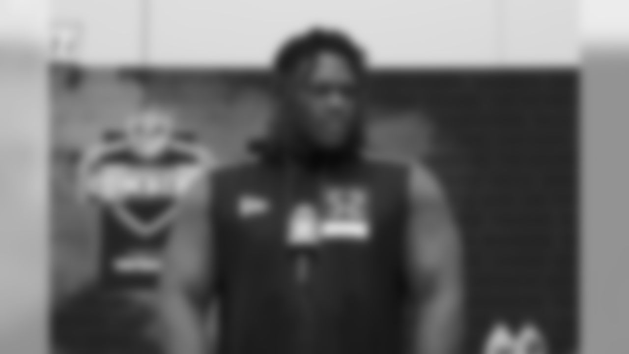 Georgia tackle Isaiah Wilson speaks to media during the 2020 NFL Scouting Combine, Wednesday, Feb. 26, 2020 in Indianapolis. (Aaron Doster/NFL)