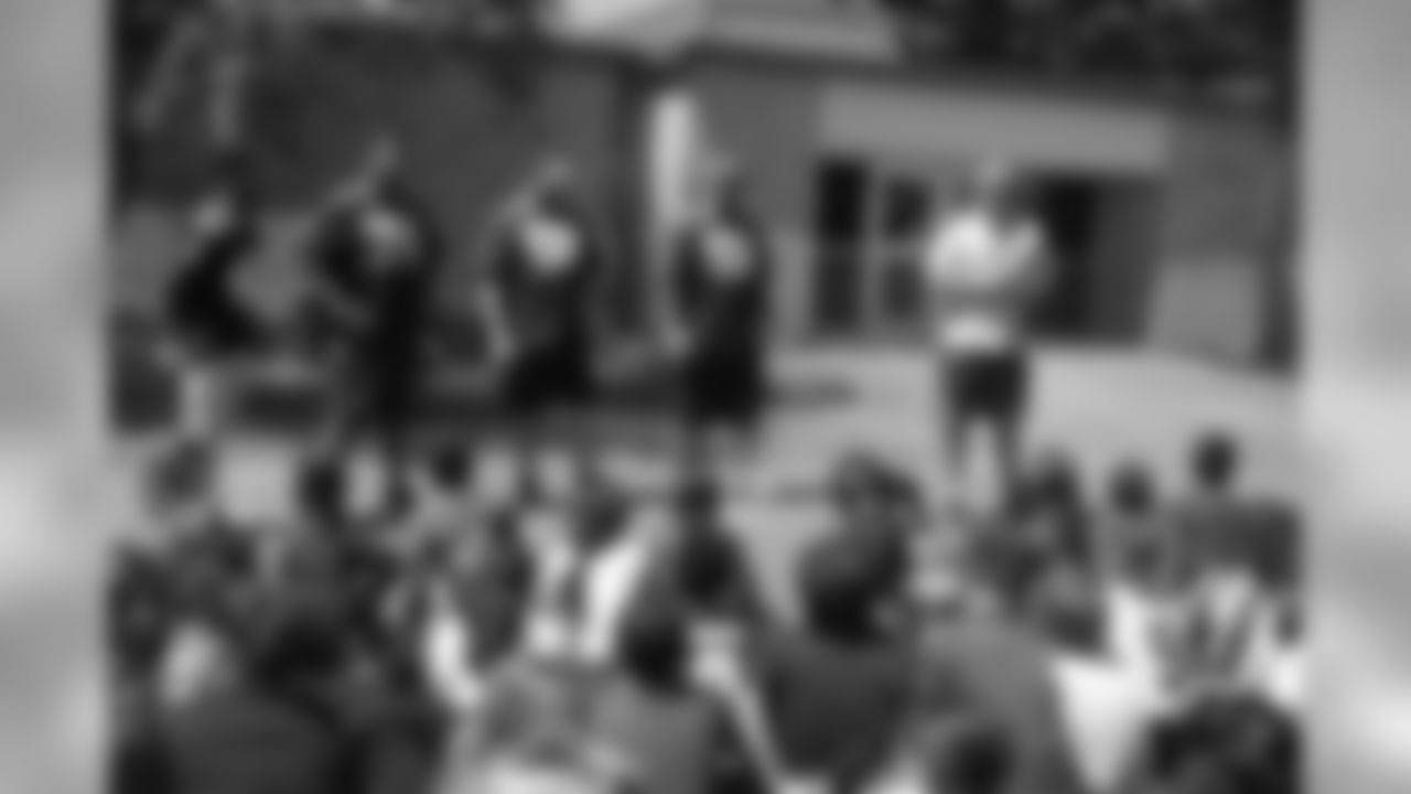 Students at Alice Birney Elementary actively participated in a Saints Junior Traning Camp with New Orleans' Senio Kelemete, Tim Lelito, Landon Turner, Vonn Bell and John Fullington.