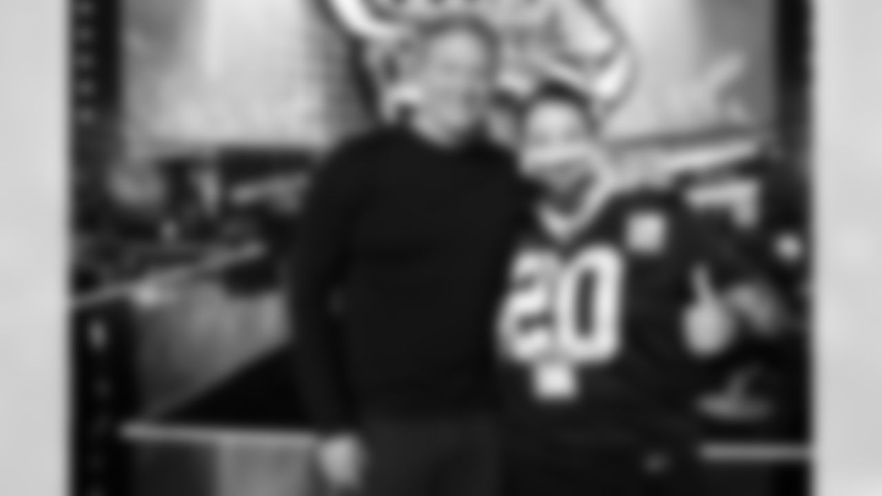 NFL Commissioner Roger Goodell poses for a photo with the New Orleans Saints Fan of the Year during the 2021 NFL Draft on Saturday, May 1, 2021 in Cleveland, Ohio. (Ben Liebenberg/NFL)