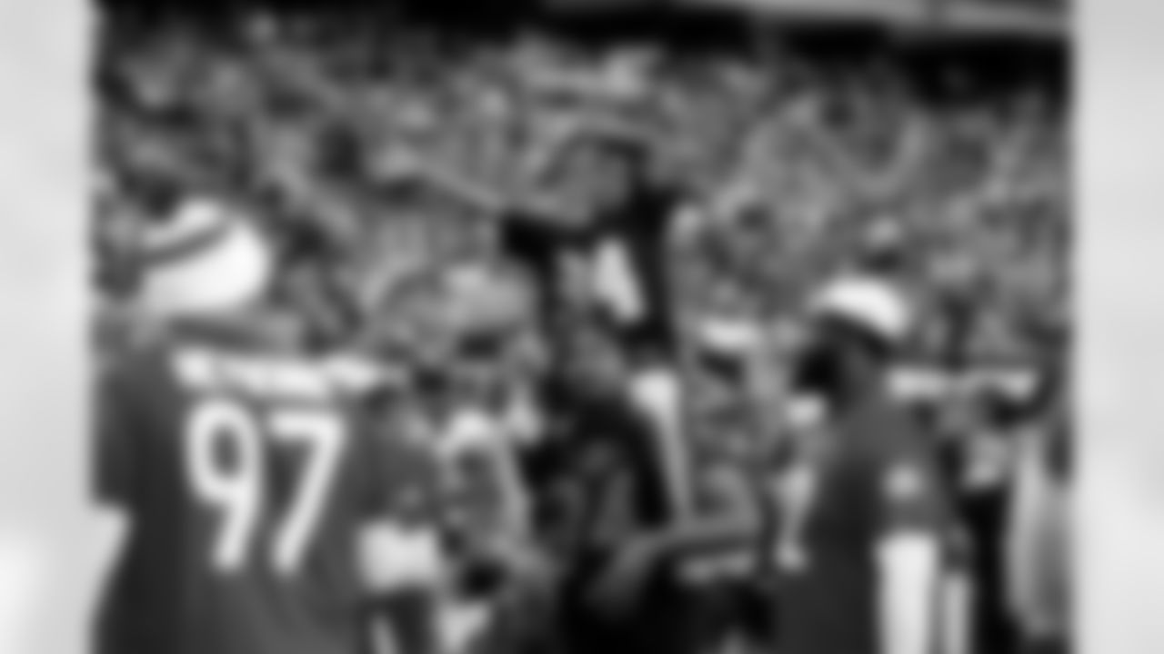New Orleans Saints linebacker Demario Davis and defensive end Cameron Jordan participate several activities during the 2023 NFL Pro Bowl Games at Allegiant Stadium in Las Vegas, NV.
