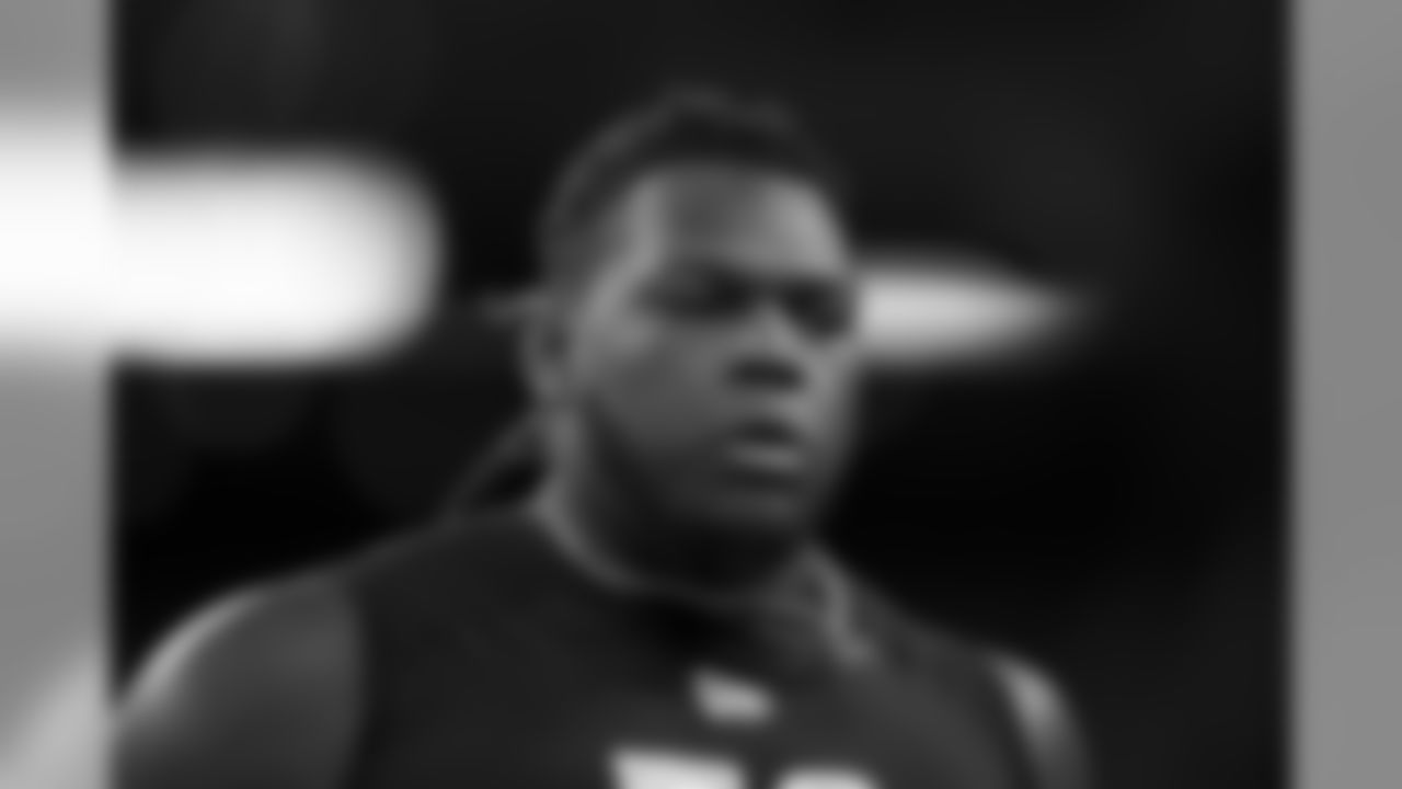 Georgia tackle Isaiah Wilson runs a drill during the 2020 NFL Scouting Combine, Friday, Feb. 28, 2020 in Indianapolis. (Aaron Doster/NFL)