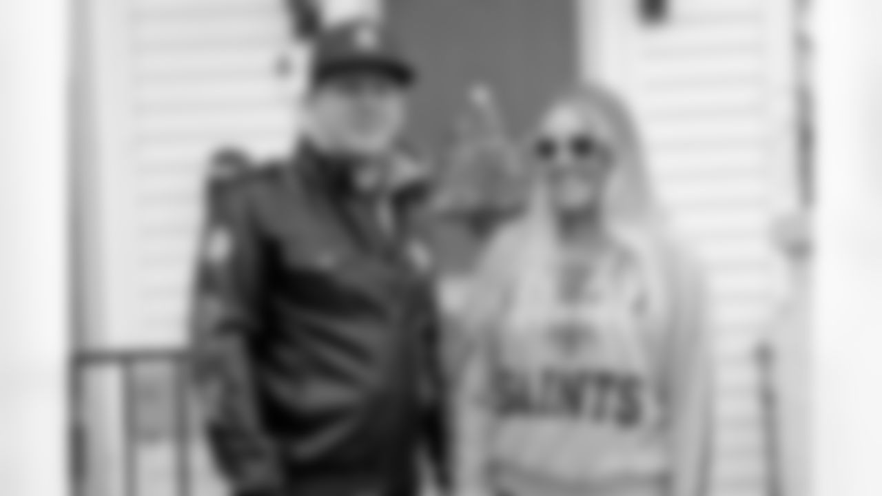 New Orleans Saints fans cheer on the team from a safe distance as the Saints take on the Philadelphia Eagles in Week 14 of the 2020 NFL season.