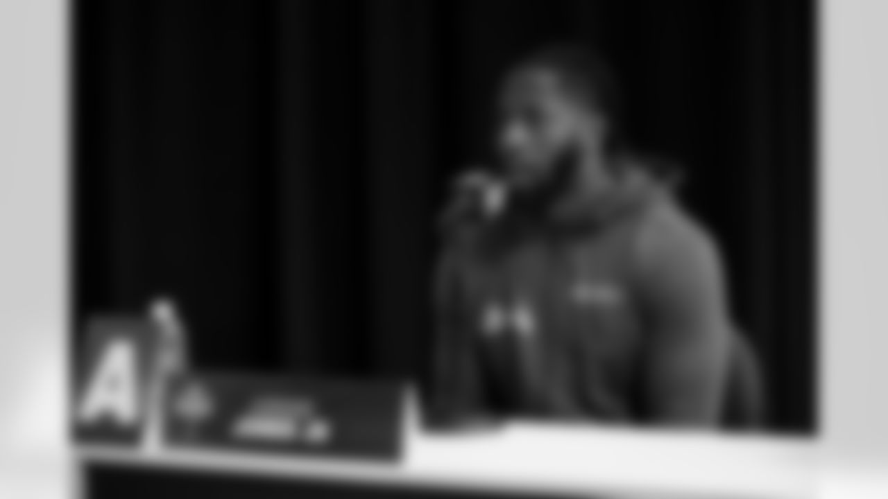 University of Louisiana-Lafayette linebacker Andre Jones Jr. speaks during a press conference on Wednesday, March 1, 2023 in Indianapolis, Indiana.