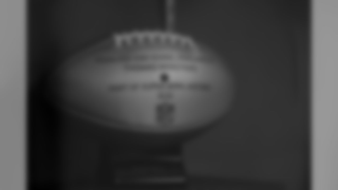 A detail view of a football is seen at Pearland High School in the hometown of New Orleans Saints punter Thomas Morstead in Pearland, Texas.