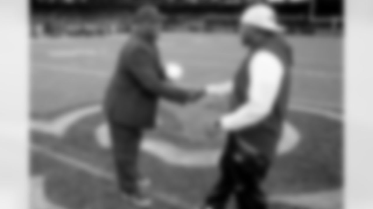 Saints legend Tyrone Hughes presented game balls to Westgate Tigers head coach Ryan Antoine and Warren Easton Fighting Eagles head coach Jerry Phillips before the Class 4A State Championship game on Friday, December 10, 2021. Hughes and Saints staff also presented game balls during Saturday's championship games at the Caesar's Superdome.